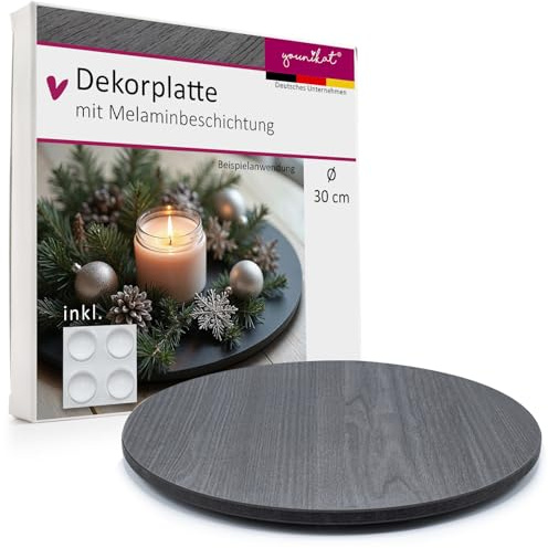 younikat Dekotablett Adventskranz Schwarz Dekoteller 60 cm rund - you0204 | Edle Holzfurnier-Optik in Ash Schwarz: Die elegante, Kerzenarrangements oder kleine Dekorationsobjekte