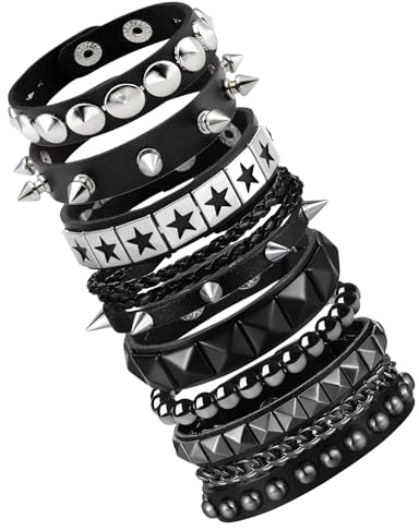 7Pcs Nietenarmband Punk Armband Studded Bracelet Nieten Armband Nieten | Geeignet für Männer Und Frauen Perfekt für Halloween Weihnachten Kostümpartys Und Rockkonzerte