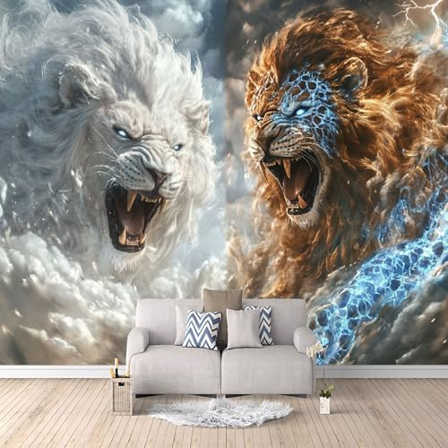 Löwe Fototapete Vlies Fototapete 3D Effekt Weißer Und Brauner Löwe Foto Tapeten Wand Moderne Bildtapete Wandtapete Schlafzimmer Wohnzimmer Motivtapeten 200 × 140 cm (B x H)