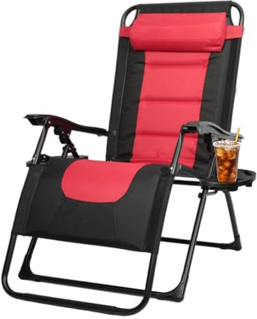 OVLRIJP Liegestuhl Klappbar, Garten Sonnenliege Wetterfest mit Kissen, Einstellbar Liegestühle für Draußen Patio Balkon Garten, Relaxliege mit Kopfkissen & Getränkehalter, bis 150kg (Rot)