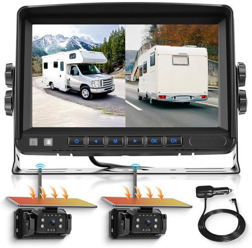 VECHTEL Telecamera Retromarcia Senza Fili, Monitor IPS Da 7'' con 2 HD 720P Telecamere Solari Magnetiche 10000mAh Wireless, Impermeabile IP69, Visione Notturna, Linee Guida, 12‑36V Per Auto Camion SUV