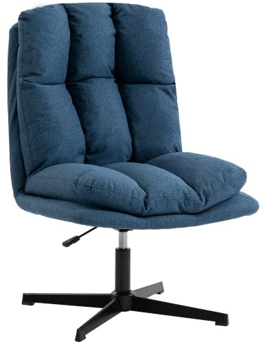 HOMCOM Wohnzimmer-Sessel, um 360 ° drehbar, Relaxsessel mit verstellbarer Höhe, breiter Sitz, gepolstert aus Leinen, Metallbasis für Wohnzimmer, Schlafzimmer, Dunkelblau