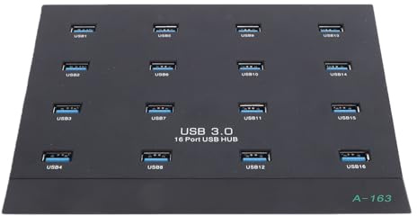 GOWENIC USB 3.0 Hub 16 Port, 5 Gbit/s Datenübertragung USB-Hub in Industriequalität mit Kurzschlussschutz, für -Flash-Laufwerk, Kartenleser, Speicherkarte, Festplatte (EU-Stecker)