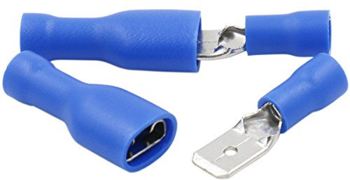 Heschen Terminale per cavi maschio/femmina in vinile completamente isolato, 6,3 x 0,8 mm, per cavi da 1,5-2,5 mm² (16-14 AWG), blu, confezione da 100
