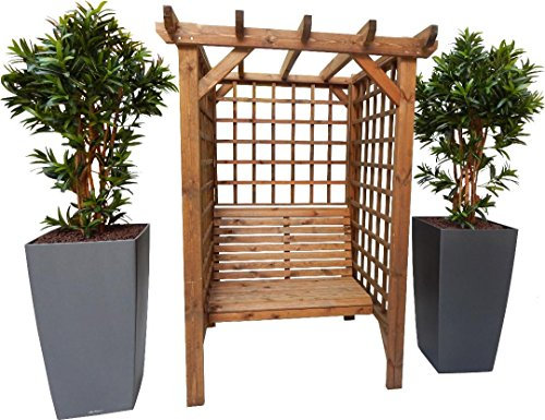 WOODEN GARDEN FURNITURE THREE SEATER ARBOUR PAGODA TRELLIS SEAT AND ASSEMBLY
