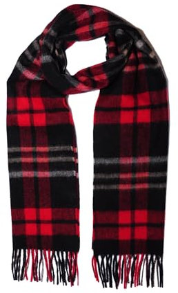 MayTree Kaschmir-Schal für Damen und Herren - Weicher Wollschal aus 100% Kaschmir, kariert, 180 x 30 cm - Luxuriöser Winter-Schal - Tartan Rot