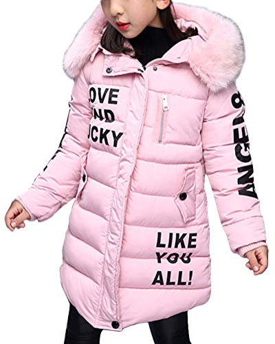 Minetom Bambine E Ragazze Piumino Invernale Cappotto Lungo con Cappuccio di Pelliccia Ecologica Giacca Giubbotto Cappotti Principessa Cappotto Invernale da Pelliccia Rosa 150 cm