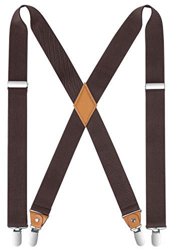 HISDERN Herren 3,5 cm breiter Hosenträger in X-Form mit sehr Starken 4 Metall Clip für Männer und Damen elastisch und verstellbar Braun