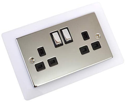 Single Double Light Plug Socket Switch Surround Finger Plate Acrylic (White, Double)