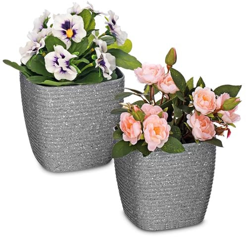 LIVIVO Set of 3 Flower Plant Pot - Marble Effect Stripe Design Planter - Perfect For Indoor and Outdoor Use - For Small, Medium & Large Plants