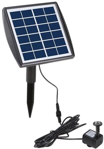 Decdeal Bomba de agua para fuentes, bomba solar, 200 l/h, 6 V/2 W, con panel solar, 4 boquillas ajustables para acuario, pequeño estanque, jardín