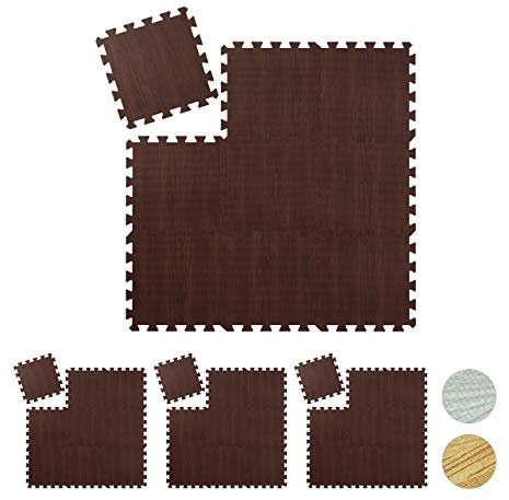 Relaxdays 36 x Bodenschutzmatte, Puzzlematten für Sport und Fitnessgeräte,ca. 3,4 m², Eva Schaumstoff, BPA-frei, Holzoptik, braun