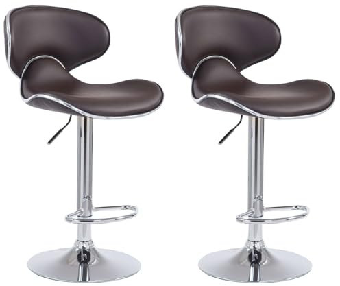 CLP 2er Set Barhocker Las Vegas Mit Kunstlederbezug I Höhenverstellbarer Barstuhl Mit Fußstütze, Farbe:braun, Gestell Farbe:Chrom
