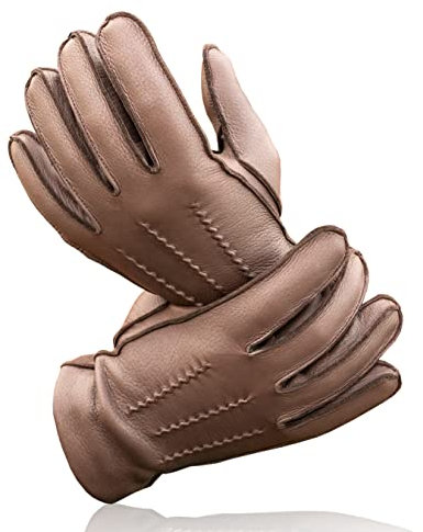 Royal Phoenix® Lederhandschuhe Herren - Sehr Weiche Hirschleder Handschuhe mit Kaschmir Innenfutter - Leather Gloves Men - Herren Winterhandschuhe aus Leder, Braun, M