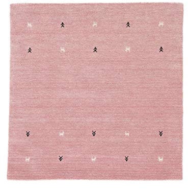 carpetfine Wollteppich Gabbeh Uni Quadratisch Rosa 150x150 cm | Moderner Teppich für Wohn- und Schlafzimmer