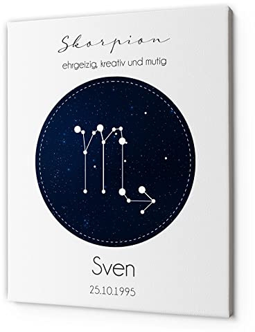 CHRISCK design Astro Wandbild Sternzeichen Skorpion | Leinwände mit Charakter Eigenschaften Sternenhimmel personalisiert | Moderne Deko Geschenk Partner Freunde