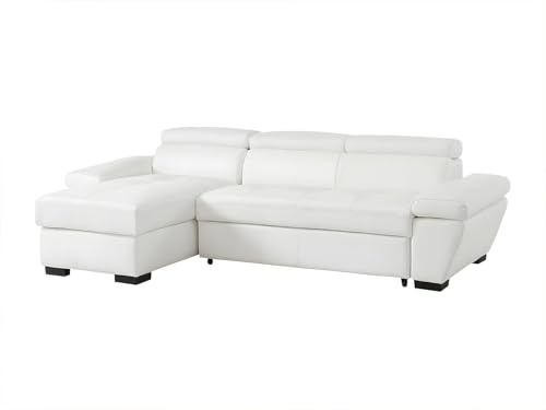 Vente-unique JONOVA Ecksofa, klappbar, aus Leder, WeiÃ, Links, mit Saugnapf