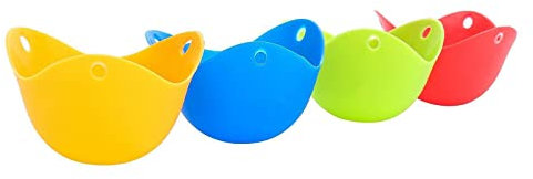 JIUXIANON Silicone Egg Poaching Cups Egg Boiler Cups Egg Poachers with Built-in Ring Standers for Instant Pot, Air Fryer,Egg Cooker For Microwave or Stovetop Egg Cooking 4 PCS 4 Piece Set