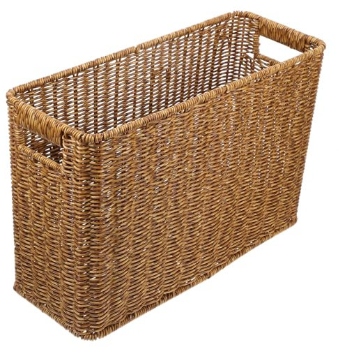 Alipis Small Storage Baskets, Rattan Woven Basket Magazine Holder, Handled Small Baskets for Storage Books Magazine Newspaper File and Mail, 14.93X10.22X5.89In