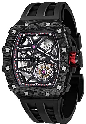 TSAR BOMBA Uhren Herren Armbanduhr Herren Luxus automatik Uhr Herren Kohlefaser Tonneau Analog Herren Uhr Großes Ziffernblatt Leuchtende Wasserdicht Klassische männer Uhr Geschenke für männer