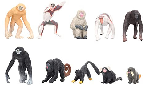 VGEBY Tiermodelle, 10-teiliges Primatenmodell, Mini-Nasenaffe, Gibbon, Orang-Utan, Lemur, Tier-Ornament-Set Kunsthandwerkliches Spielzeug