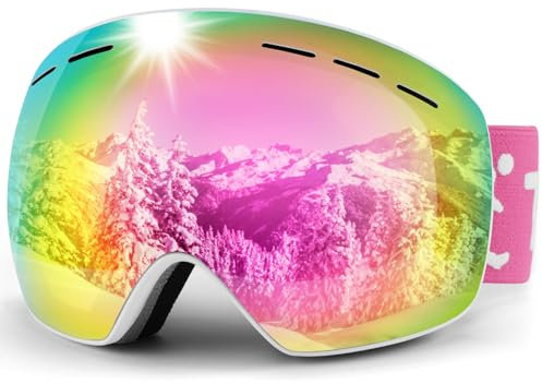 Trusiel Skibrille, Skibrille Damen Herren Anti-Fog Skibrillen OTG, Skibrille für Brillenträger, 400 UV-Schutz Schneebrille Kompatibler Helm (Rosa (VLT 21%))