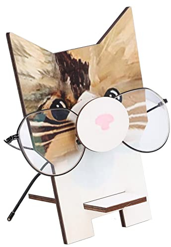 Brillenhalter in Tierform, Brillenständer Aus Verbundholz, Geruchlos, Verblasst Nicht, Sorgfältig Geschnitzt Und Handbemalt, Brillenständer Zur Aufbewahrung Von Brillen, Heimdekoration(Katze)
