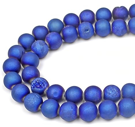 MJDCB Natural Round Stone Beads 10mm Sapphire Blue Druzy Agate Loose Gemstone Beads for Jewelry Making Bracelet Necklace 35pcs