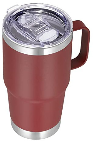 VEGOND 20 oz Tumbler with Handle Lid and Straw, Stainless Steel Insulated Travel Coffee Mug Spill Proof Double Wall Metal Tumbler Cup Keeps Drink Hot and Cold, Wine Red 1 Pack