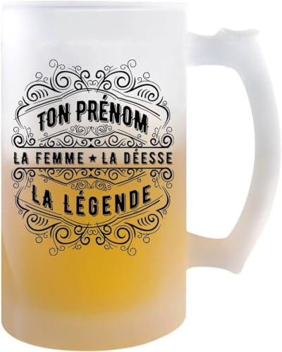 Chope de Bière Prénom Femme Déesse Légende| Verre à bière pinte personnalisable Cadeau humour alcool original | Imprimé en France