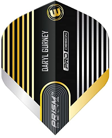 WINMAU Prism Delta Daryl Gurney Schwarz und Gold Dart-Flüge - 1 Satz pro Packung (insgesamt 3 Flüge)