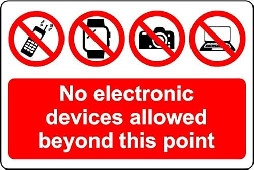 No electronic devices beyond this point Safety sign - 1mm Plastic sign (200mm x 150mm)