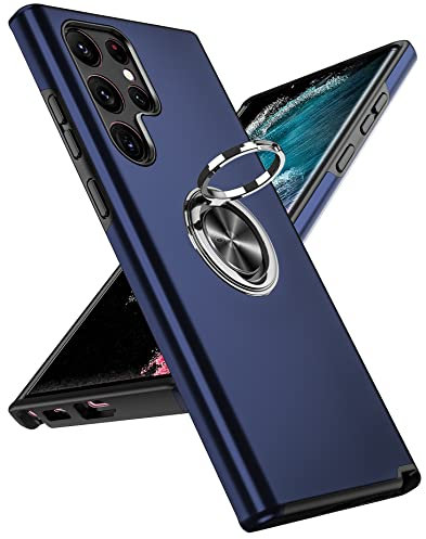 LeYi for Samsung Galaxy S22 Ultra Case,Heavy Duty Protection Shockproof Cover with Built-in Ring Holder Lightweight Silicone Hybrid Phone Case for Galaxy S 22 Ultra Blue