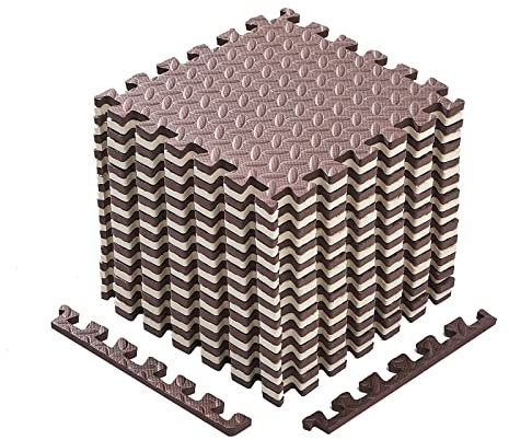 Faslylife Schutzmatten Set - 25 Puzzlematten je 30x30x1cm,Spielmatte Bodenschutzmatten Unterlegmatten Fitnessmatten EVA Sportmatte Turnmatte Rutschfest Wasserdichte Ineinandergreifende,Beige und Braun