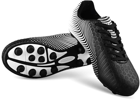 VIZARI Stealth FG Football Boots – Firm Ground Football Shoes for Boys & Girls – Durable Kids Soccer Trainers for Outdoor Training & Match Play Black White
