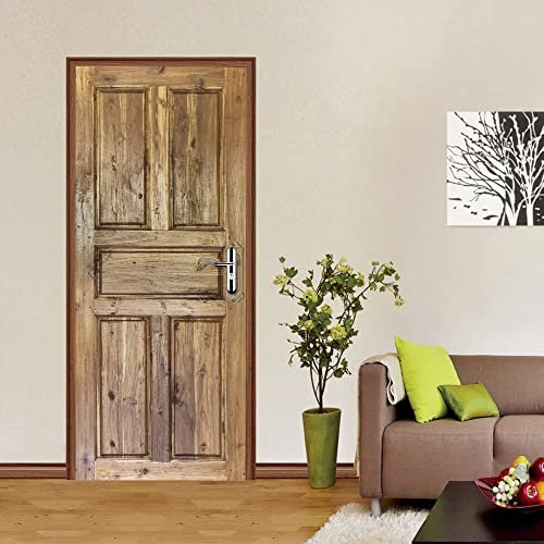 PLEETS Sticker Porte Poster porte en bois nostalgique Papier Peint Trompe l'oeil Pour Salon Chambre Décoration De La Maison Stickers Muraux Imperméable Stickers Amovibles 83 x 204cm