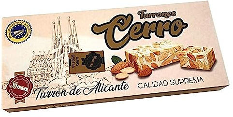 Turrón de Alicante Duro Cerro Qualità Suprema 100% Naturale - Torrone Duro Mandorle e Miele 200 g - Senza glutine, Senza lattosio