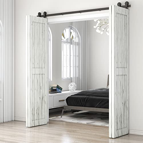 305cm/10FT Binario per Porta Scorrevole Bifold Kit Porta Scorrevole Nera per 4 Porte Scorrevoli Interno Esterno Muro 75cm Larga T Ruote