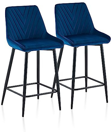 TUKAILAI Barhocker 2er Set 65cm, Barstühle Samt, Küchenhocker mit Rückenlehne Gepolstertem Sitz Metallbeinen Fußstütze, Tresenhocker Bistrohocker für Küche Bars Esszimmer Restaurants, Blau