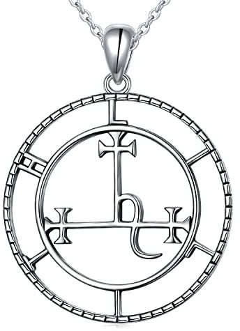 DAOCHONG Sigil of Lilith Halskette S925 Sterling Silber Vintage Oxidiertes Sigil of Lilith Anhänger Halskette Geschenke für Frauen Rolokette 45,7 cm + 5,1 cm