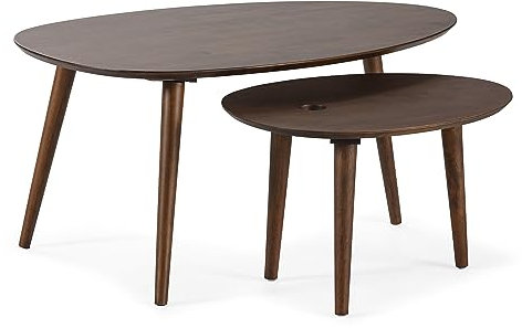 HOMN LIVING Set de 2 Tables Basses Eclipse Couleur Noyer, Bois Massif, 100 cm (Largeur) 60 cm (Profondeur) 45,5 cm (Hauteur)