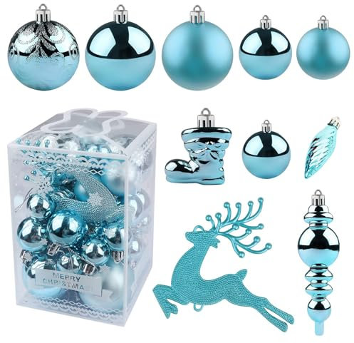 40 Stück Weihnachtskugeln Set, Weihnachtsbaum Kugeln, Premium Christbaumkugeln Kunststoff, Weihnachtskugeln Blau, Bruchsicher & Mehrweg (∅ 3-6cm)