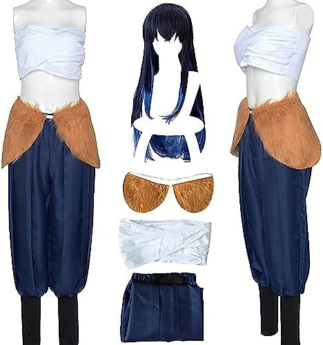 Anime Demon Slayer Hashibira Inosuke Cosplay Kostüm Halloween Party Outfit Anzug Mit Perücke (Blue(with Wig),3XL)