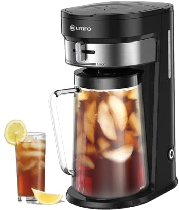 LITIFO Iced Tea Maker and Iced Coffee Maker Brewing System with 2.5-quart Pitcher, sliding strength selector for Taste Customization, Stainless Steel (Black 2.0)