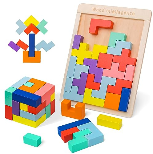 Withosent 3D Puzzle Tetris Spiel Kinder, Holzpuzzle mit 30 Stück Intelligenz Bunte Bausteine, Montessori Spielzeug, Gehirn Spielzeug ab 3 4 5 Jahre, Lernspielzeug Geschenk für Jungen Mädchen