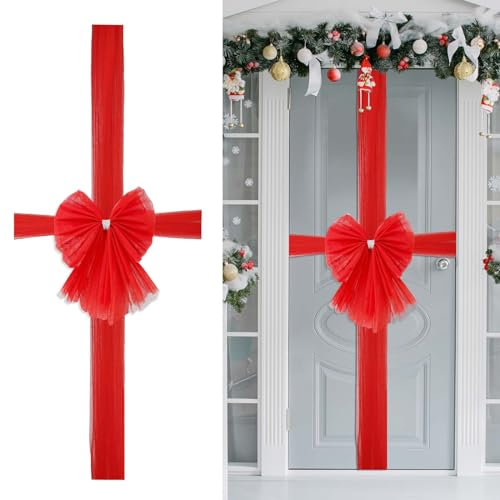 SUNYOK Weihnachts Schleife Dekoration, Weihnachtsfest große rote Schleife, Weihnachten Türschleife Deko, Weihnachtsschleife für Schranktür, Schleife Schmuck für Haustür Weihnachtsbaum Schrank