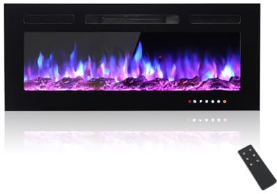 MachenFlame Camino da parete da incasso con vetro touch screen HD, fiamma LED a 9 colori,riscaldamento elettrico autoportante con telecomando per decorazione domestica,uso interno,nero,102cm.