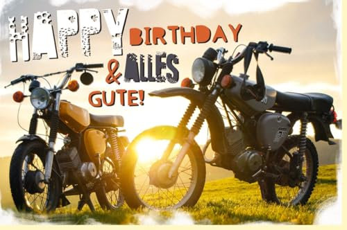 Skorpion Geburtstagskarte für Männer - Retro Motorrad auf Wiese, Abenteuer & Freiheit Design - mit Umschlag