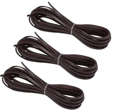 PATIKIL Cordón de Cuero Imitación de Gamuza 3 Rollos 3mm x 5m Cuerda Trenzada Redonda Genuino Doblada Tiras Planas Cuero Sintético para Collares Pulseras DIY, Marron Oscuro (Total 15m)