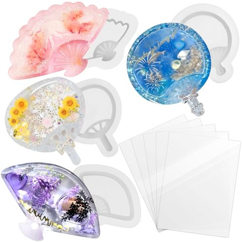 Resin Shaker Moulds Hand Fan Kit with Films for Jewelry Keychain